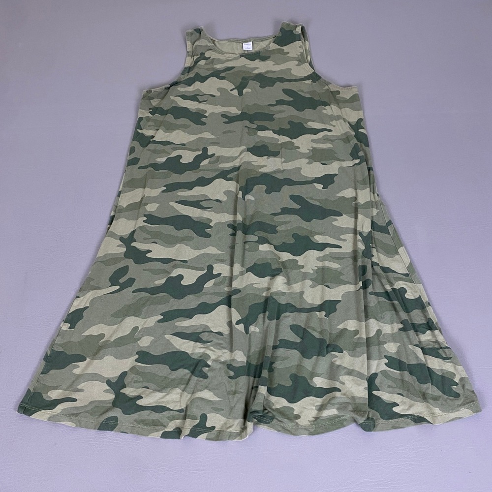 Old‎ Navy Dress Women's Large Camo Sleeveless Swing Green Camouflage Relaxed Fit